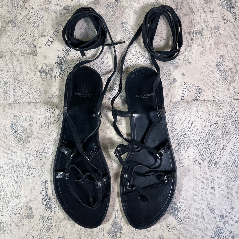 Saint Laurent Paris made in Italy tie up greek sandals
